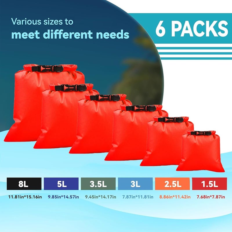 ILZAR Store 6PCS Dry Bags Waterproof, Lightweight Dry Bags for Kayaking Waterproof，Outdoor Waterproof Bag for Kayaking Hiking Boating Camping - Image 2